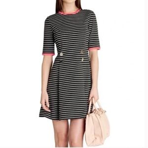 Ted Baker Alexina Black & White Stripe Short Sleeve Pink Trim Dress Size 1